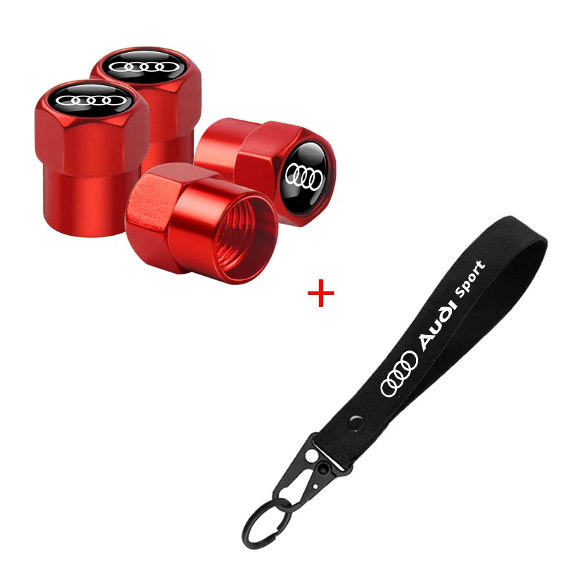Aluminum Car Tire Valve Cover Car Badge Nylon Keychain Accessorie For Audi Sline RS A3 A4 A5 A6 b6 b7 b9 8p 8v b8 c7 S6 RS3 TT