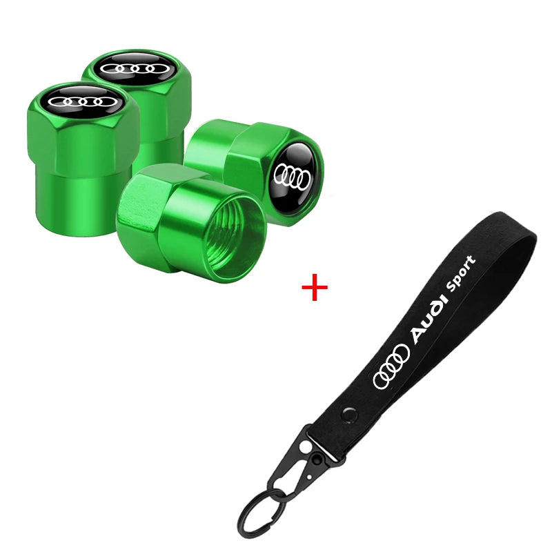Aluminum Car Tire Valve Cover Car Badge Nylon Keychain Accessorie For Audi Sline RS A3 A4 A5 A6 b6 b7 b9 8p 8v b8 c7 S6 RS3 TT