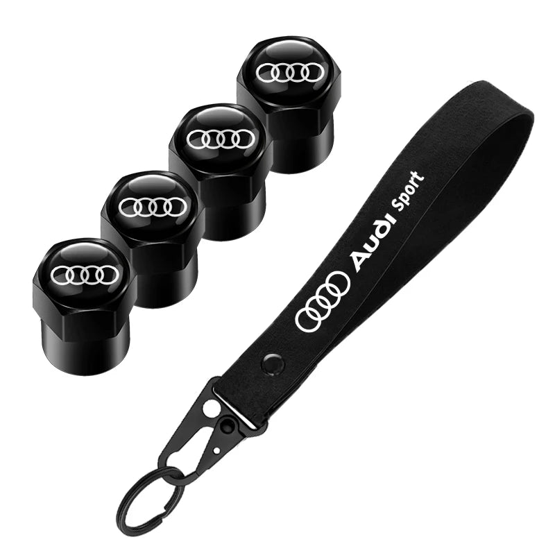 Aluminum Car Tire Valve Cover Car Badge Nylon Keychain Accessorie For Audi Sline RS A3 A4 A5 A6 b6 b7 b9 8p 8v b8 c7 S6 RS3 TT