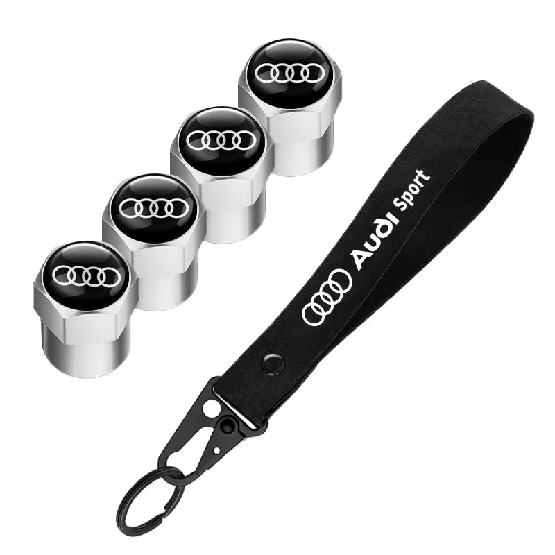 Aluminum Car Tire Valve Cover Car Badge Nylon Keychain Accessorie For Audi Sline RS A3 A4 A5 A6 b6 b7 b9 8p 8v b8 c7 S6 RS3 TT