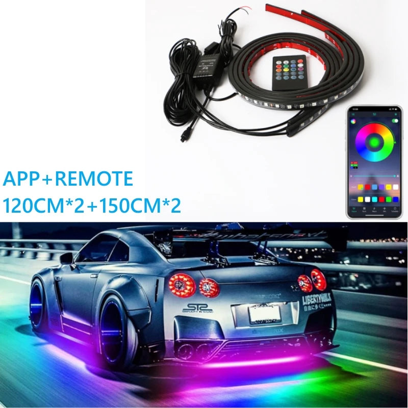 Car Charssis Flexible LED Strip Light LED Underbody Remote /APP Control RGB Neon Lights Ambient Atmosphere Auto Decorative Lamp