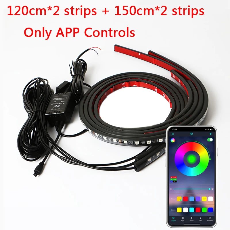 Car Charssis Flexible LED Strip Light LED Underbody Remote /APP Control RGB Neon Lights Ambient Atmosphere Auto Decorative Lamp