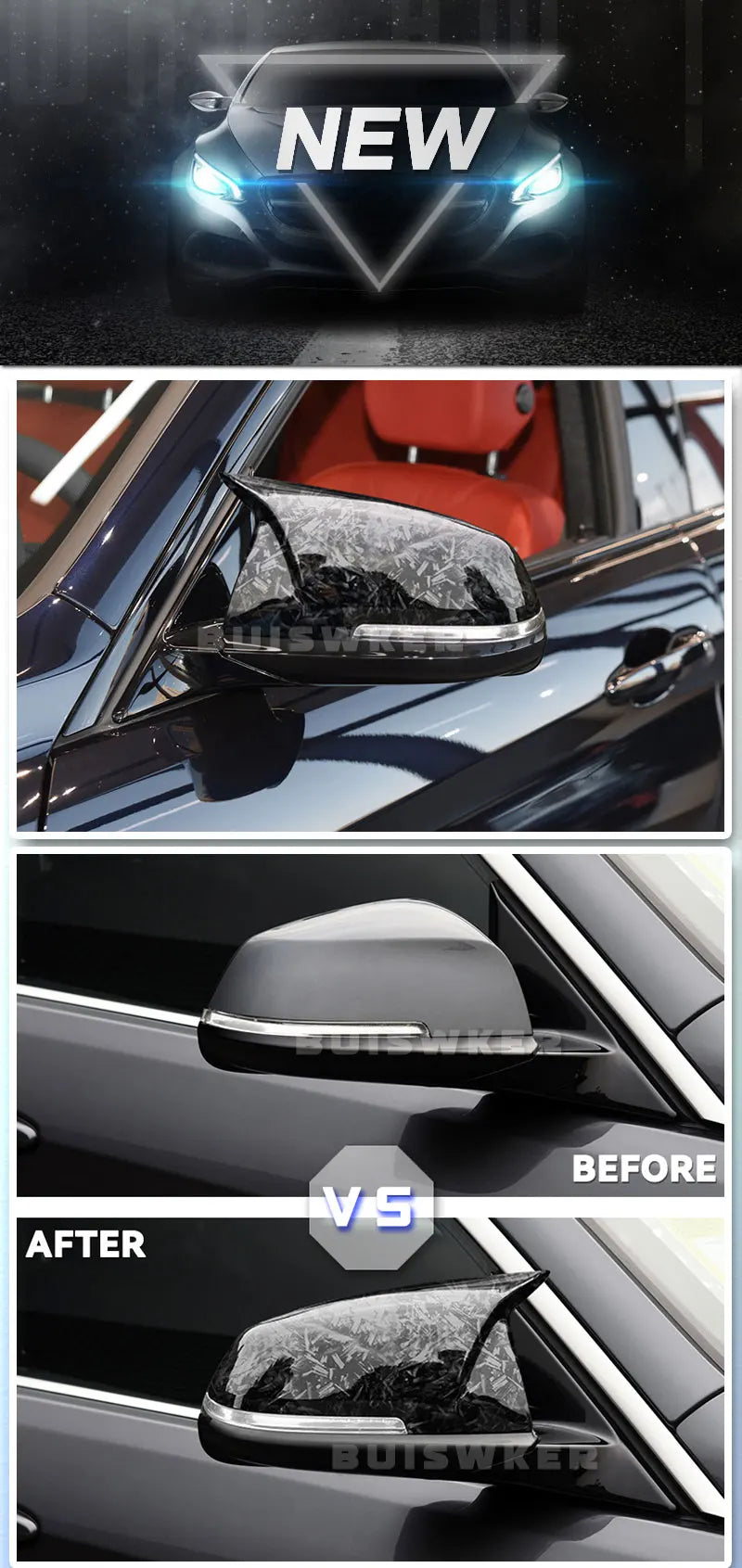 For BMW 1 2 3 4 Series F20 F30 F31 F32 F36 2012 - UP 320i 328i 330d 335i M3 M4 Look Replacement style Carbon Fiber Mirror Cover